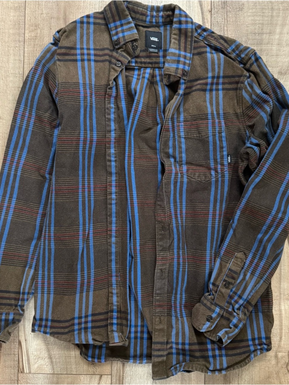 Vans Brown Plaid Shirt with Blue and Red Stripes